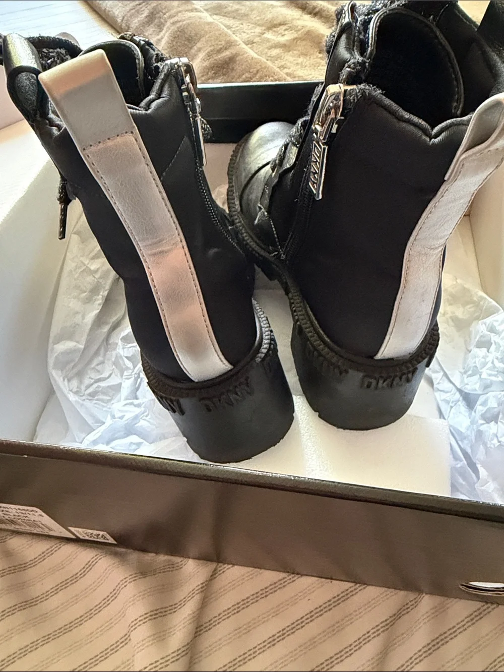 DKNY Black Lace-Up Ankle Boots with Branded Zip Pull
